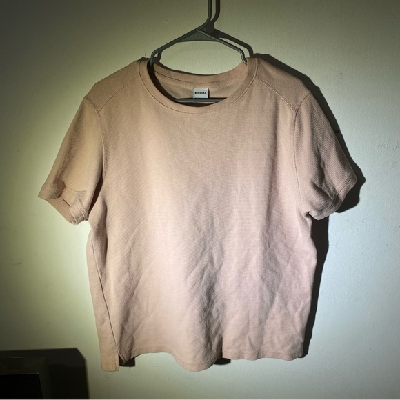 BERSHKA mens pink loose fit tshirt ribbed - Picture 4 of 9